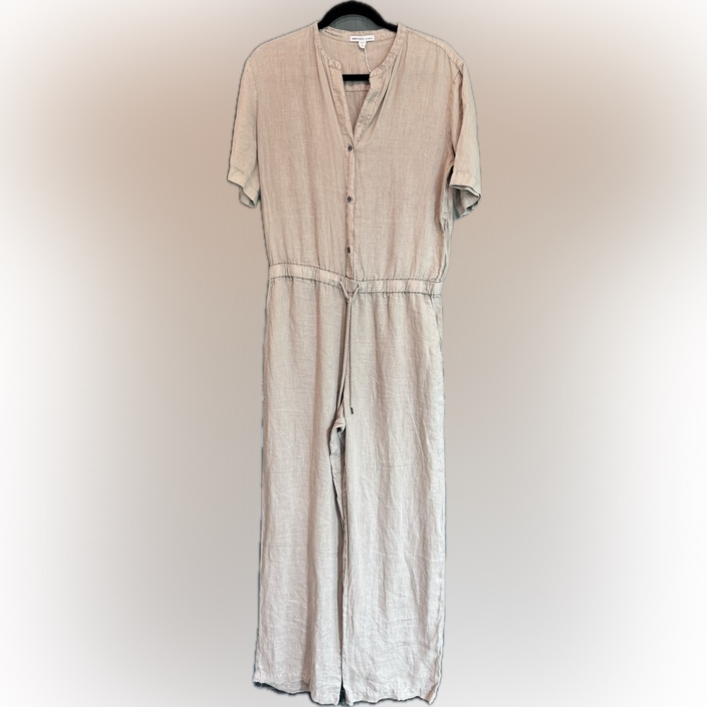 James Perse Beige Short-Sleeve Drawstring Jumpsuit